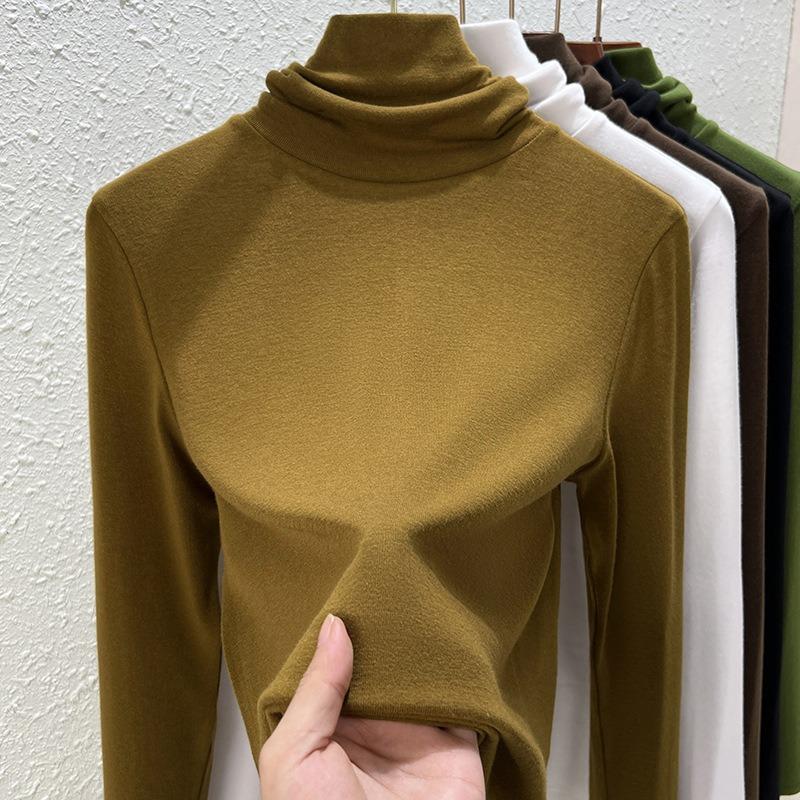 Pile collar bottoming shirt women's inner wear autumn and winter new slim-fitting high-neck warm and thin long-sleeved women's top