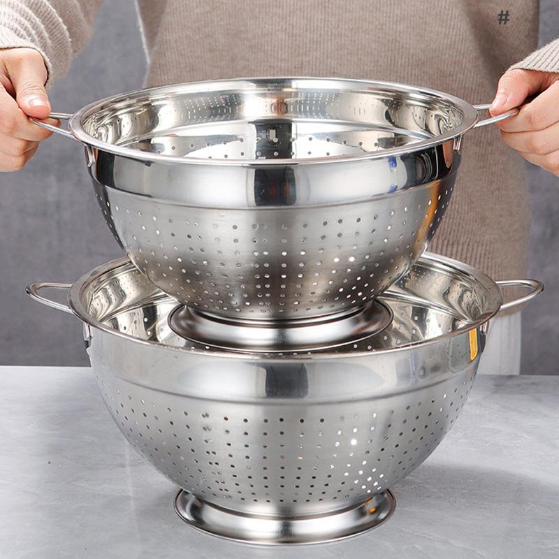 18/30cm Küchen-Spül-Sieb Schüssel Mehrzweck-Abtropfkorb Edelstahlgriff Obstsieb Salat Gemüse Durchschlag
