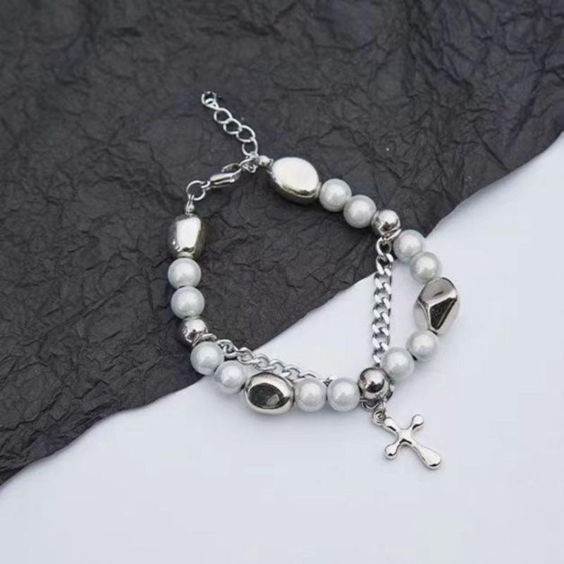 Sweet and Cool Cross Stitching Reflective Pearl Bracelet Crystal Gothic Punk Jewellery Wrist Bracelet Party Prom Gift