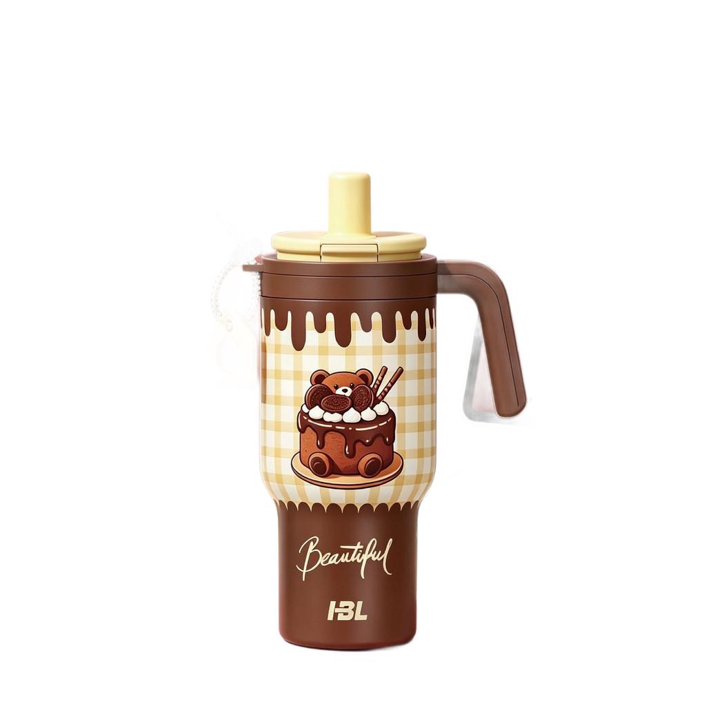Water bottle Stainless steel thermos cup Male and female students handle straw cup Large capacity ice cup