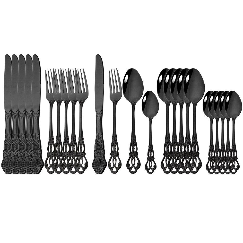 24ks/6set Royal Dinnerware Sada z nerezové oceli Vintage Lžíce Vidličky Nože Domácí kuchyně Západní večeře Stříbrné nádobí Dárek