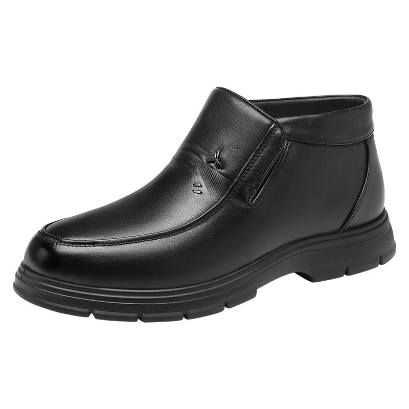 Red Dragonfly Men's Warm Lined Leather Slip-On Commuter Shoes