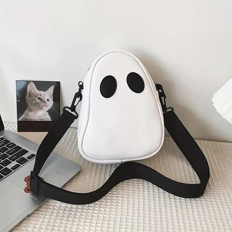 WTEMPO Adorable Halloween Zipper Large Wallets Funny Ghost Face Design Crossbody Bags with Shoulder Strap Trick or Treat Theme Design Bags