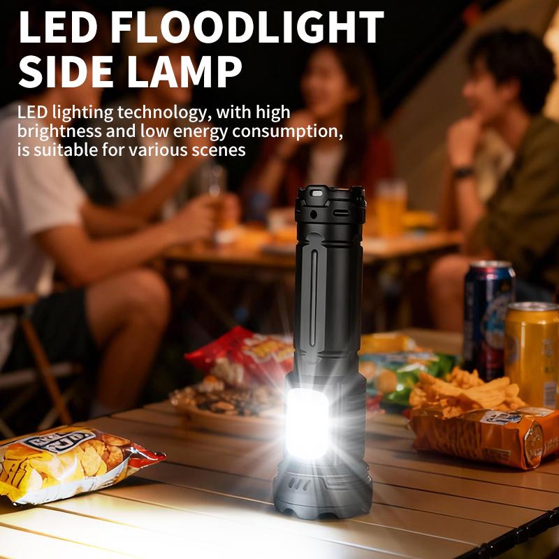 Rechargeable High Power LED Flashlight with Telescopic Zoom Built-in Battery Outdoor Camping Fishing Torch Lamp