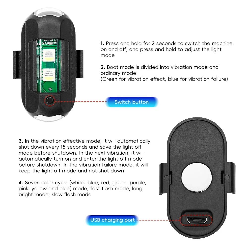 4X LED-uri de la distanță RGB Lumină de avertizare anti-coliziune Mini lumină de semnal magnetică Lampă stroboscopică pentru dronă Indicator de 7 culori Lampă pentru motociclete