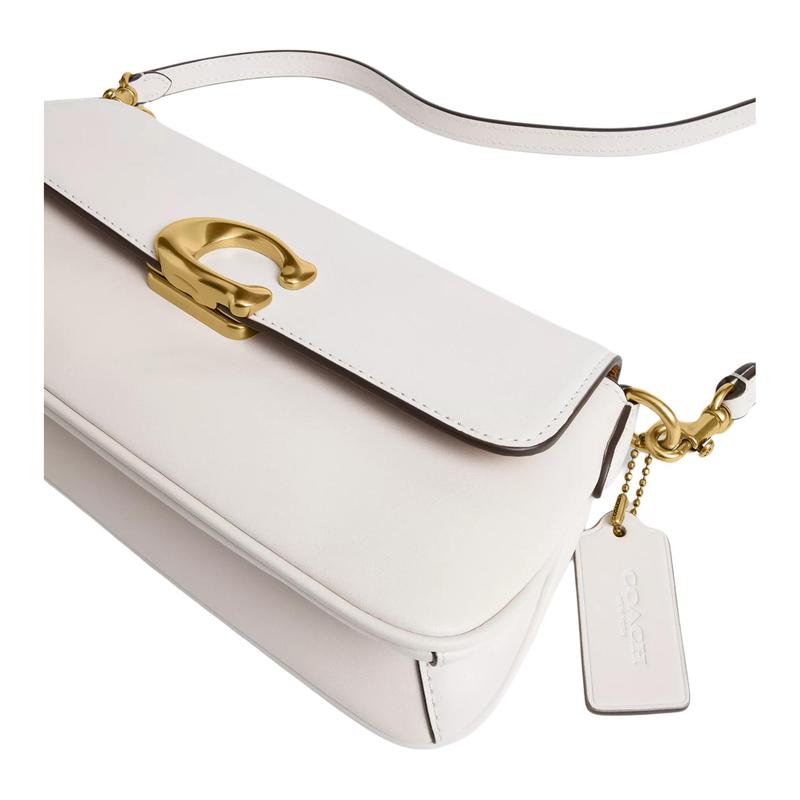 Coach Jet 25 Logo Zip Stash Pocket Leather Crossbody Shoulder Bag Medium Women's White
