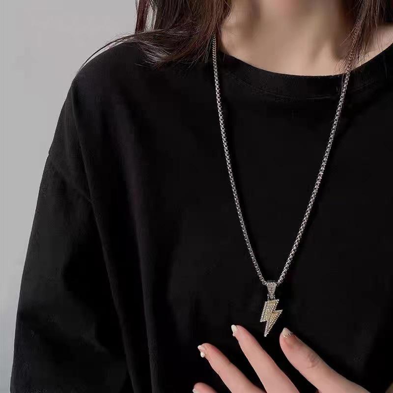 Charm Necklace Shine Full Zircon Lightning Necklace For Women Men Iced Out Chain Hip Hop Party Jewelry Accessories