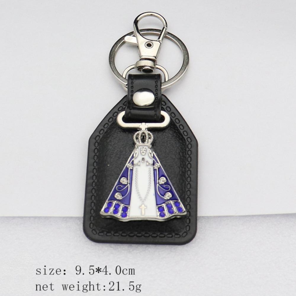 Antique PU Leather Saint Christopher Keychain Men s Accessories Black Enamel Car Keychain Portable Bag Accessories Gift For Men