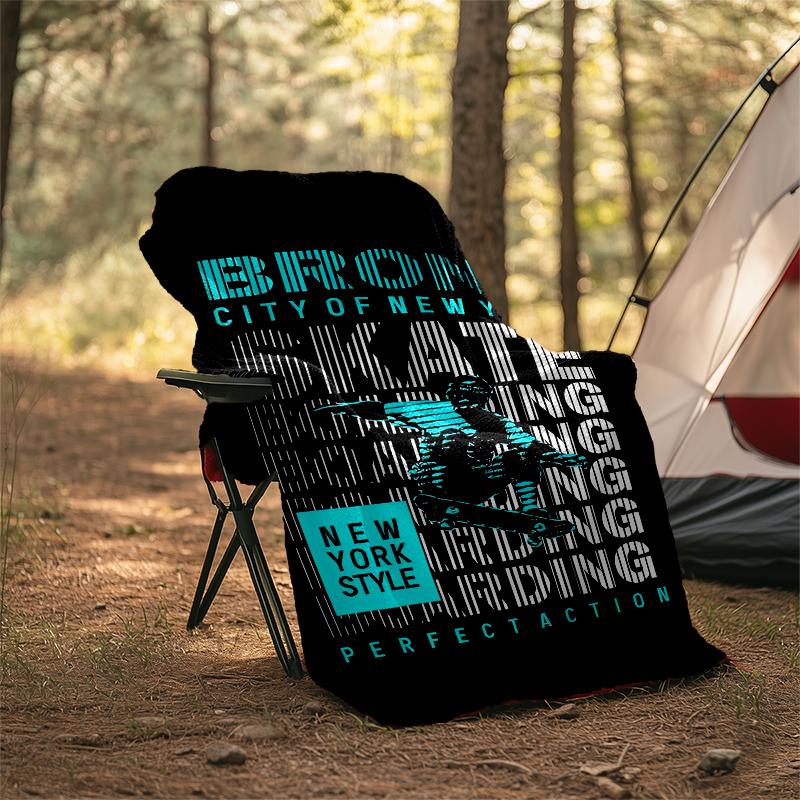 skateboard Theme Printed Blanket - Perfect for Couch, Bed, Travel & Outdoor Use | Machine Washable, Cozy & Durable.