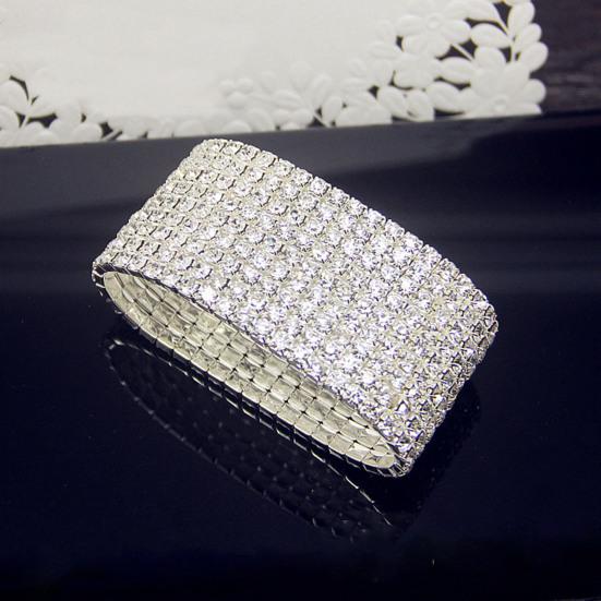 Brățară de mireasă nobilă rafinată, manopera excelentă, brățară elastică cu strasuri pe mai multe rânduri, accesoriu de bijuterii