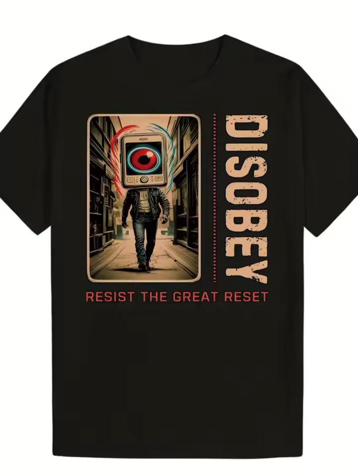 Pure cotton T-shirt with a "Rebellion Reset" print, soft and comfortable, suitable for all seasons streetwear