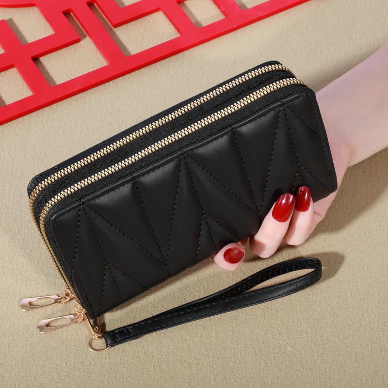 Simple Large-capacity Long Wallet, Solid Color Zipper Coin Purse, Valentine's Day Clutch Bag With Wristband