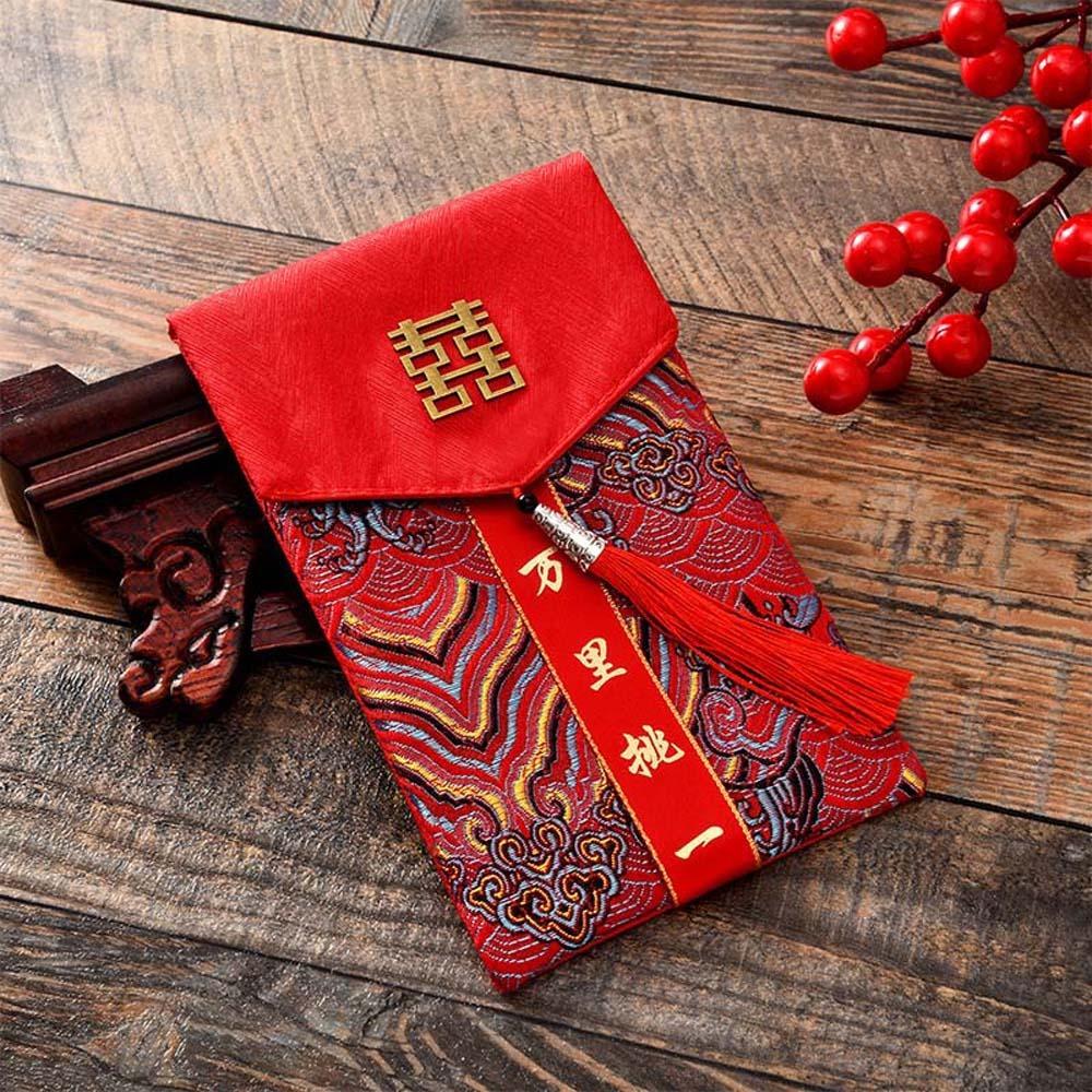 New Year Blessing Words 2025 Money Pocket Brocade Cloth Tassel New Year Money Bag Chinese Wedding