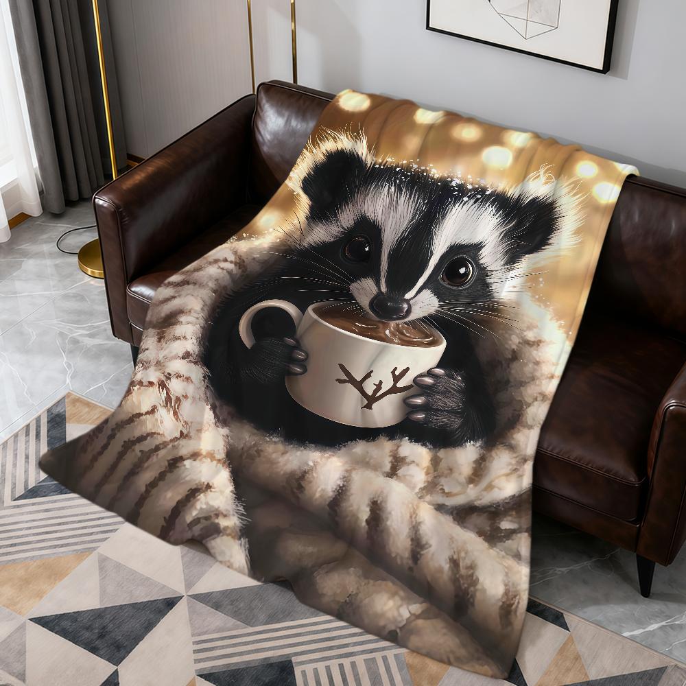 Cartoon black white cubs Mephitis Flannel soft warm plush blanket for sofa living room pet hogar bed gift home Car portable
