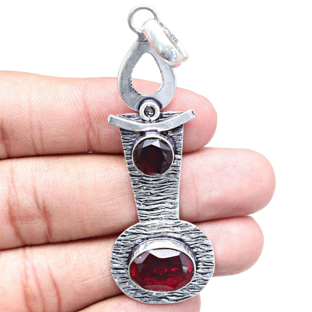 Pendant Mozambique Garnet Gemstone Gift For Her Silver Jewelry 3"