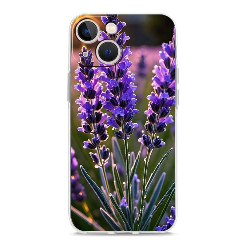 Phone Case For iPhone 16 15 14 13 12 11 Pro Max XS X XR 7 8 Plus soft Shockproof TPU Clear Cover Simple lavender Purple flowers