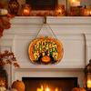 Happy Halloween Door Sign, Spooky Wooden Pumpkin Front Door Hanger for Farmhouse Porch Wall Hanging Decor
