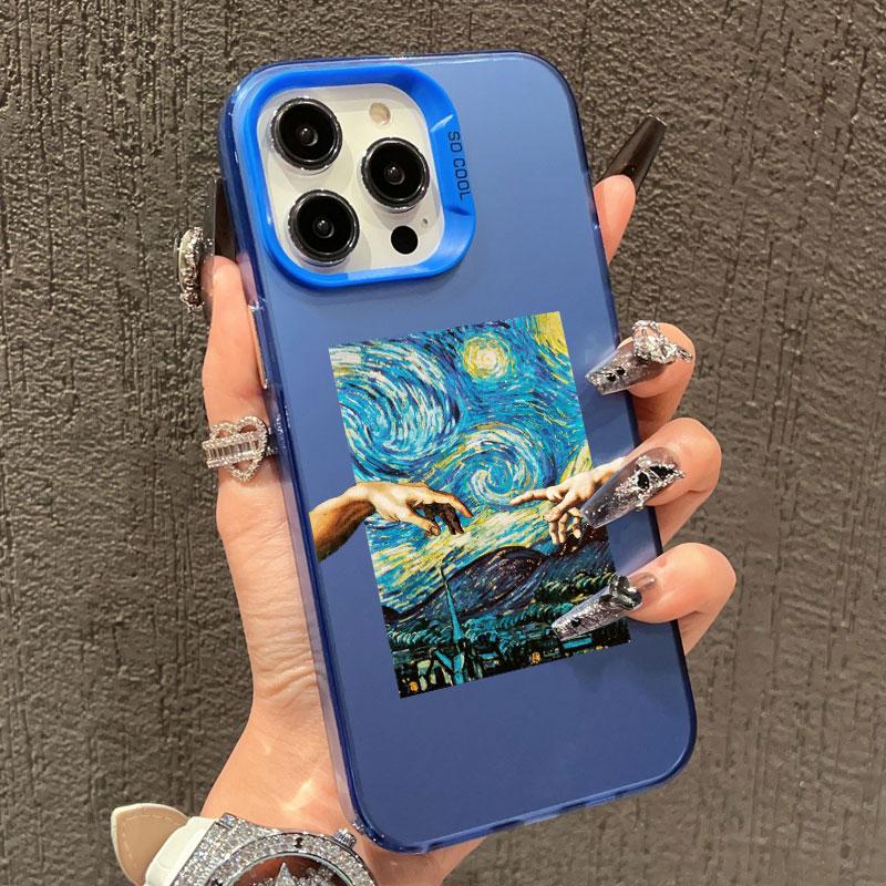 

Creative Van Gogh Oil Painting Phone Case For iPhone 14 15 16 Pro Max Plus Case For iPhone 13 12 11 Pro Max Mini Laser Covers iphone 13Mini