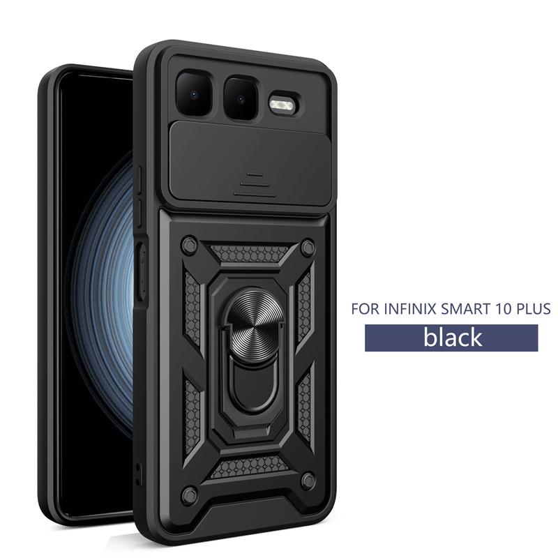 For infinix Smart 10 Plus 4G Case Shockproof Armor Magnetic Holder Ring Case For infinix Smart 10Plus Slide Lens Protector Cover