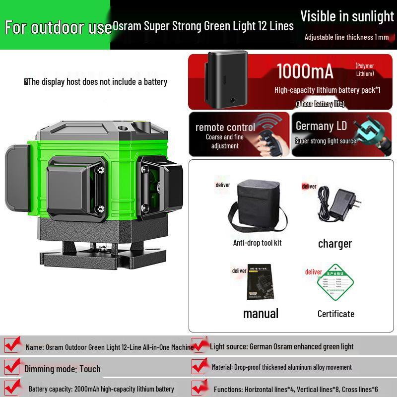 High-Precision Green Line Laser Level with Auto Adjustment for Outdoor Use