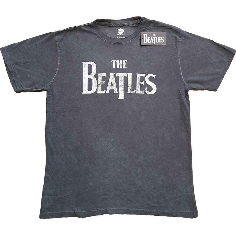 The Beatles  Drop T Logo  Charcoal Grey Snow Wash T shirt - NEW Unisex T-Shirt XXXXL