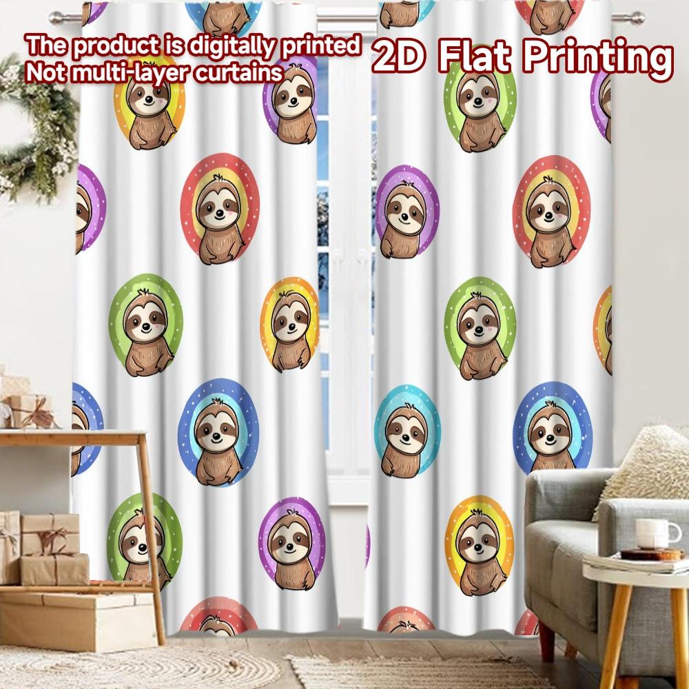 

2pcs, 2D FLAT PRINTING Curtains (Without Rod) Sloth Rainbows Chic Print Curtains Festival Versatile Fabric Curtains Decorations 52.50 × 116.00 cm 2 pcs