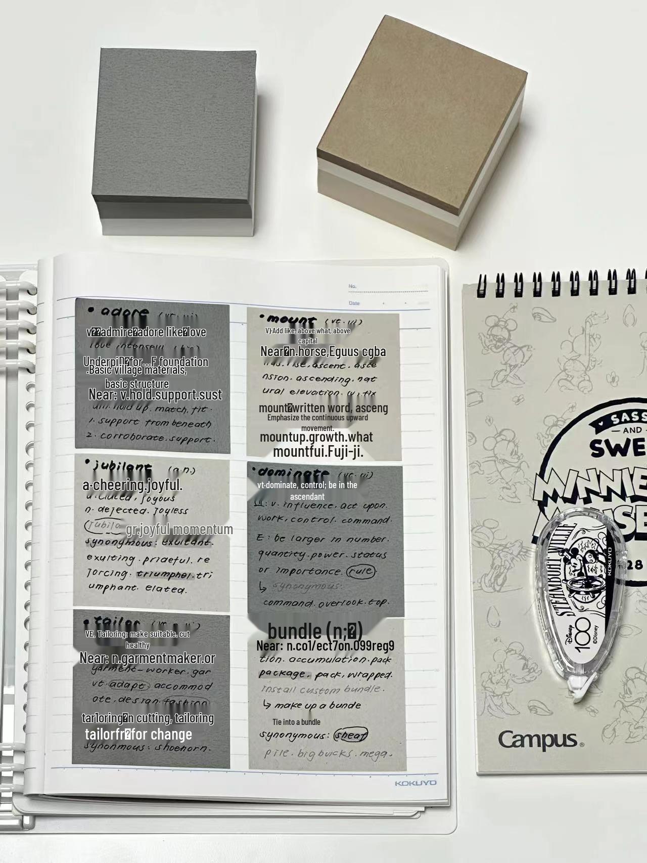 Блокнот-трио в черно-бело-серой гамме в стиле Xiaohongshu: Разрываемый, Толстый, Портативный, Нелипкий