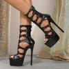 Eilyken Sommer Mode Offene Zehen Nieten Schmaler Riemen Damen Sandalen Plateau Stilettoabsätze Schnallenriemen Schuhe
