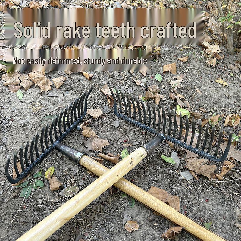 Old-Fashioned Fine-Toothed Stone and Clamming Rake Set for Raking Grass, Leaves, and Leveling Soil