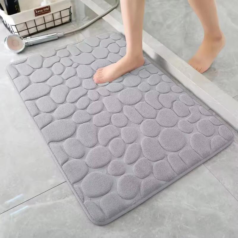 Cobblestone Embossed Non-slip Bathroom Mat Durable Quick Dry Bath Rug for Bathtub Wash Basin Home Shower Room