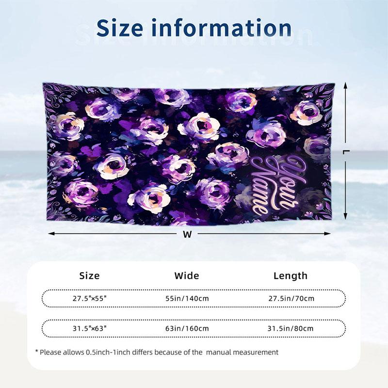 Floral Garden Theme Beach Towel Personalized Custom Name & Text Soft Quick Dry Beach Towel for Swimming Travel