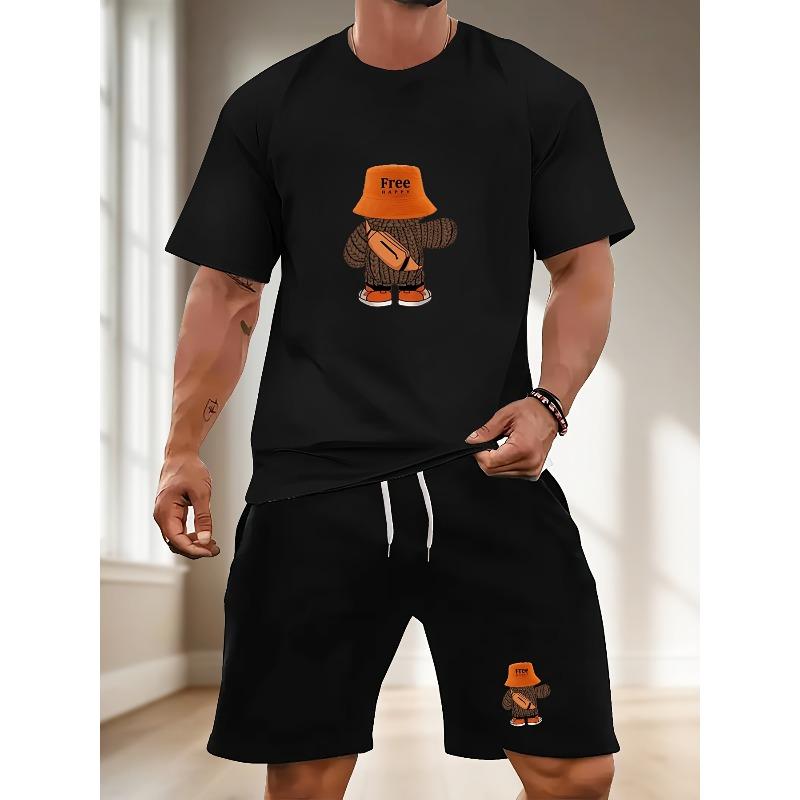 European Size Men'S 100% Cartoon Graphic Print T-Shirt, Short Sleeve Crew Neck Tee, Summer Outdoor Menswear