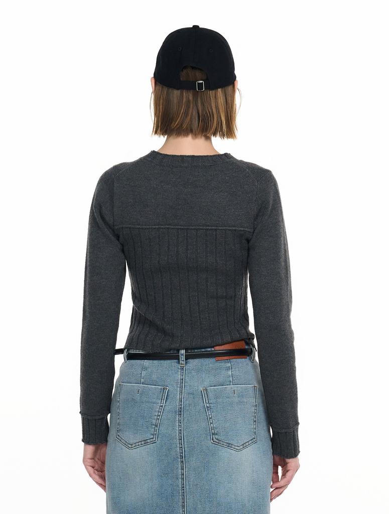 GENERALIDEA Ribbed Mix Knit Pullover [Charcoal] / Wbd4L05537