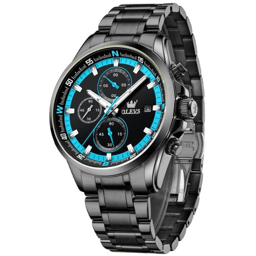 OLEVS Men's Quartz Watch, Popular, Stylish, Multi-Function Watch with Stainless Steel, Waterproof, Date Display, Analog, Fashionable, Student, Office,