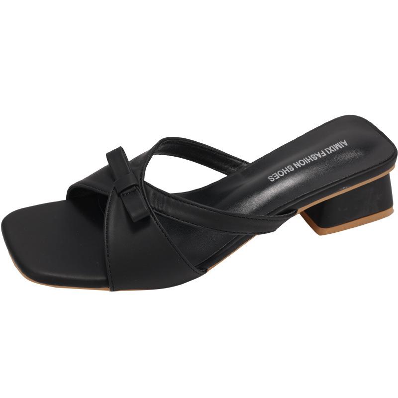 White fairy wind heightened thick heel one-word slippers women's summer wear 2025 new models with skirts French cool slippers