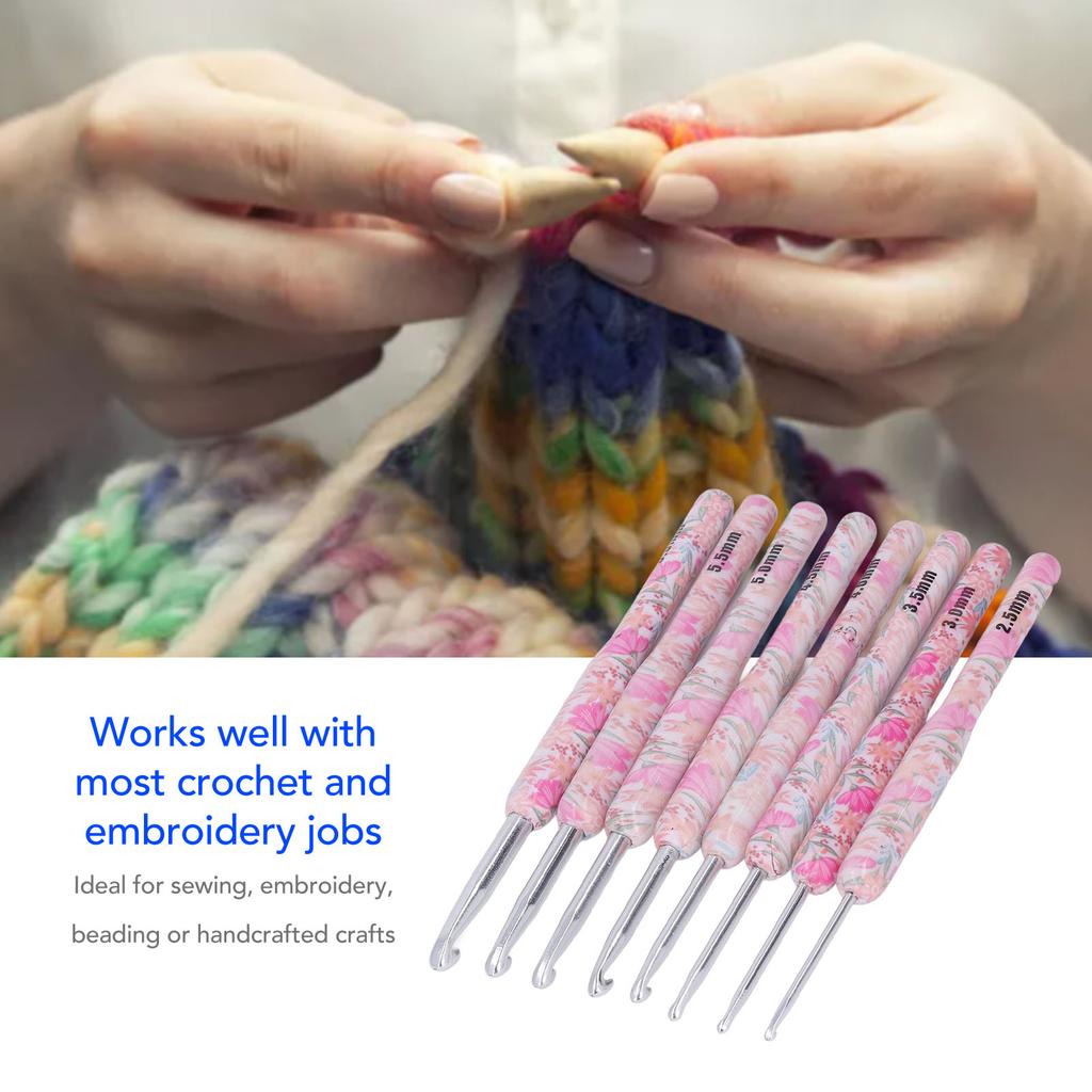 8pcs Crochet Hook Set Printing Aluminum Handcraft   Colorful Crochet Hook Ergonomic Knitting Hook for Knitters for Sewing