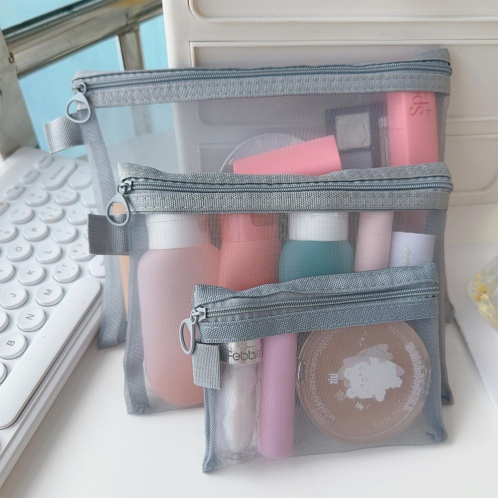 1/3pcs Mesh Transparent Cosmetic Bag Skin Care Storage Bag Handbag Portable Travel Wash Organizer Student Stationery Bag