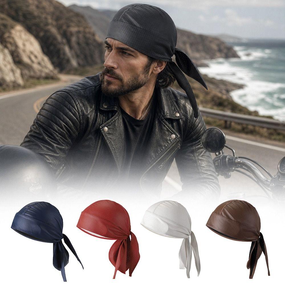 Schnelltrocknendes PU Durag Hip Hop Piraten Bandana Hut Mode Turban Hijab Biker