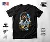 Argentina Curly Hair Portrait Blue Gold Art Soccer T-Shirt Black Unisex S-2XL