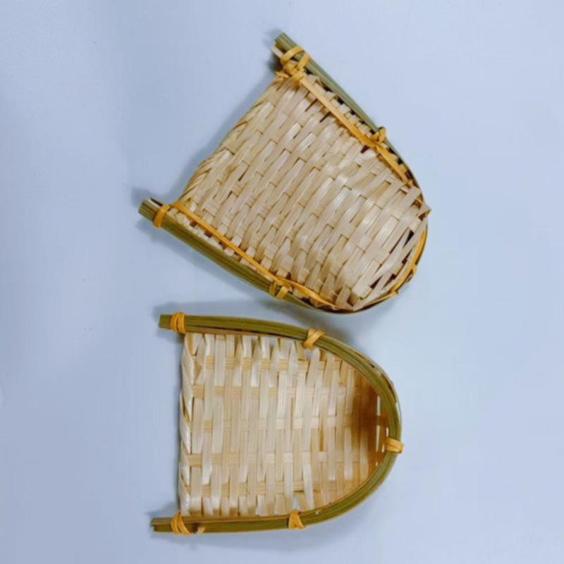 Bamboo Woven Dustpan Small Winnowing Basket Woven Craft Miniature Wall Decoration Photography Prop