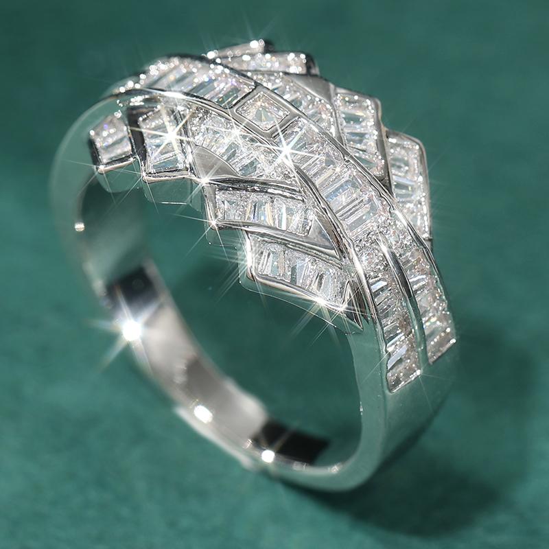 Luxury CopperColor Inlaid White CZ Women's Ring Geometry Design Daily Wear Party Jewelry