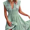 Women Dress Floral Print Lace-up Summer Bohemian Vintage Maxi Dress for Beach