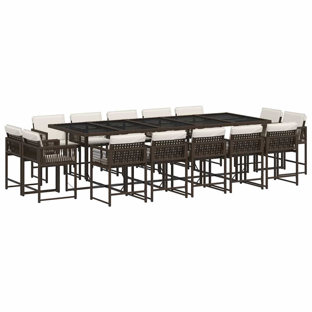 Vidaxl 15-Cz. Garden Furniture Set With Cushions, Brown, PE Rattan