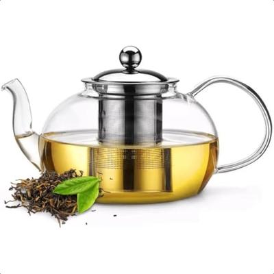 20oz 600ml Clear Glass Tea Pot Set with Infuser High Borosilicate Stovetop Teapot for Loose Leaf Tea Herbal Infusions and Bloom