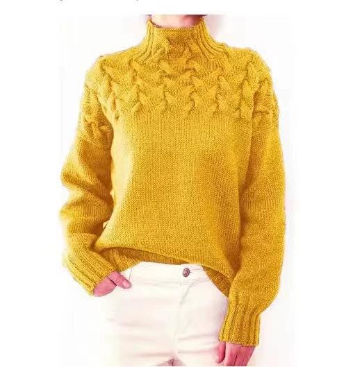 Women's Fashion Cable Weaving Details High Collar Long Sleeve Sweater for Women