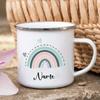 Tazza personalizzata da falò con nome personalizzato in smalto, Tazza rustica per bambini Regali festivi, Tazza arcobaleno da campeggio per donne e amici