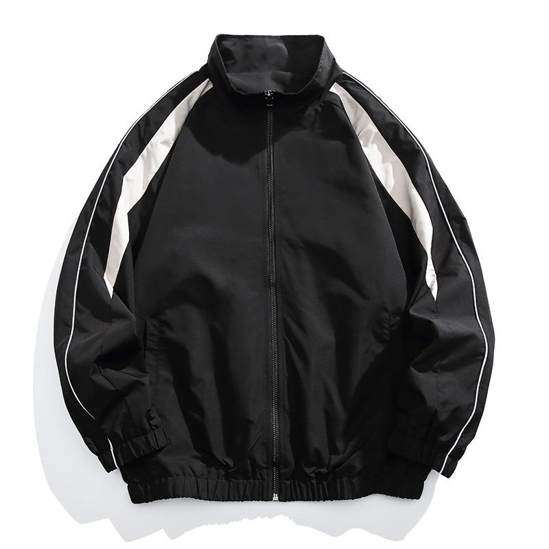 

Spring and Summer Thin Zipper Jacket Stitching Reflective Casual Jacket Men s Baseball Uniform S чёрный
