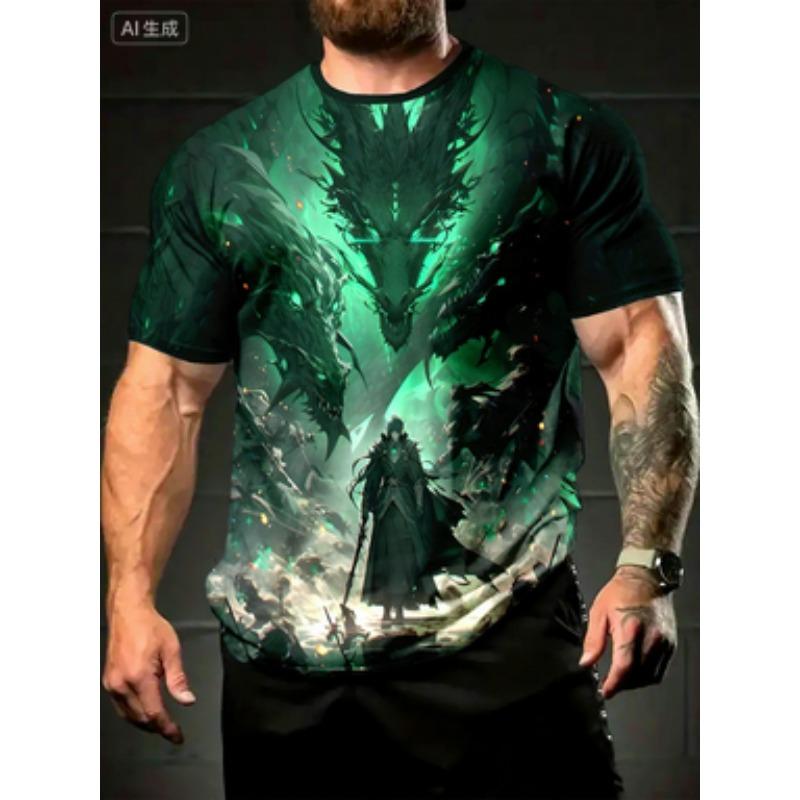 Men's 3D Black Dragon Hero Print T-Shirt Polyester Summer Round Neck Daily Leisure Wear