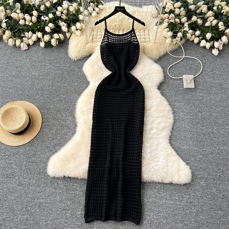 

Cut Out Mesh Sling Dress Women s Summer New Arrival Bandage Dress Outer Wear Mid Length Long Length Silm Vest Blouse Skirt Black One size