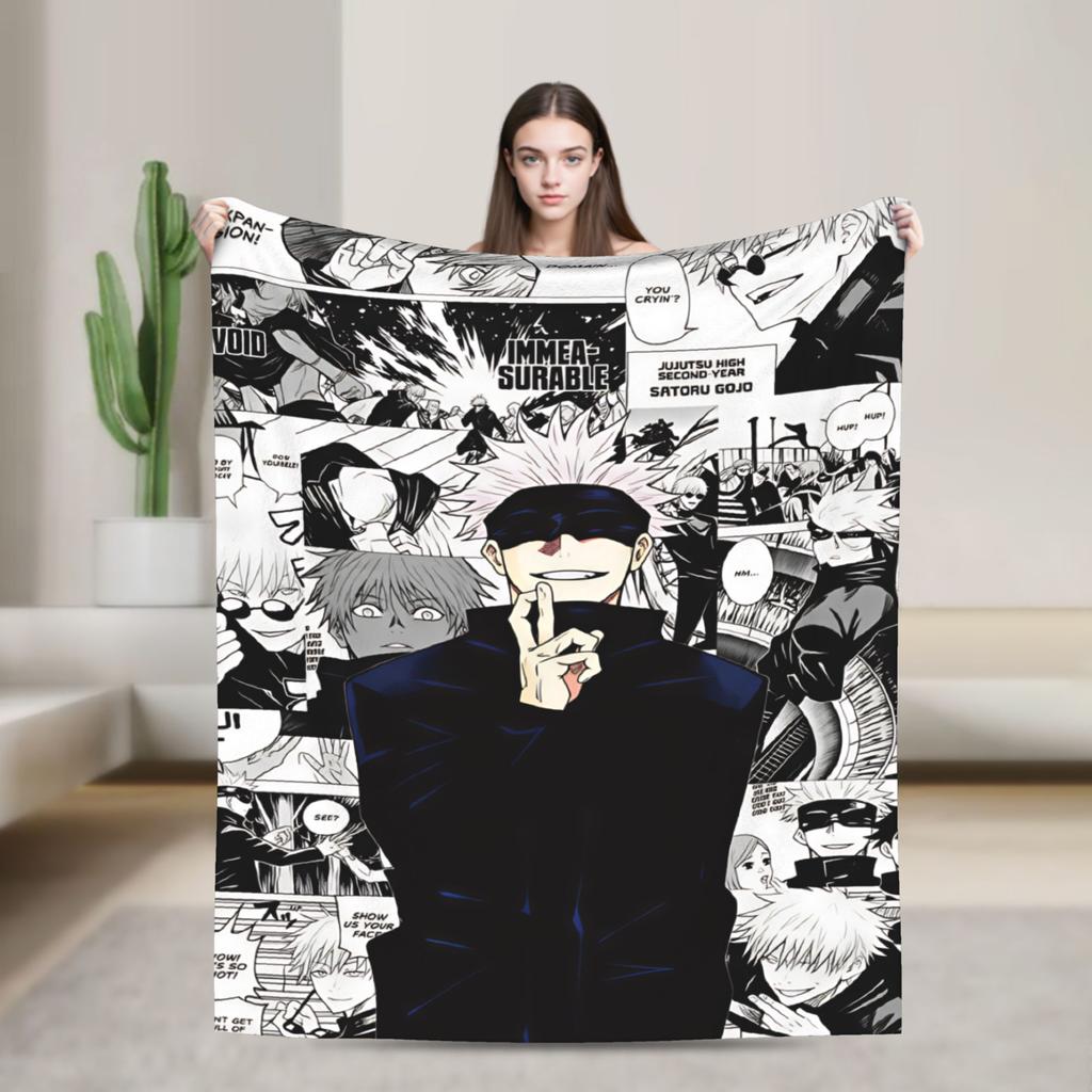 Anime Satoru Gojo Blanket  Airplane Travel Flannel Bedding Throws For Couch Chair Warm Custom Quality Bedspread Birthday Gift